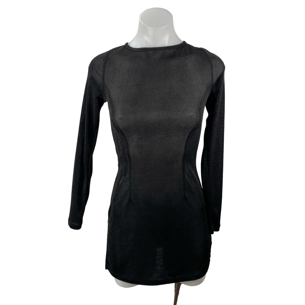 Lioness Black Sheer Mesh Open Back Tie Long Sleeve Mini Bodycon Dress Size XS